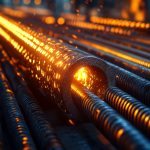 Glowing Hot Steel Rods CloseUp View of Metal Manufacturing Proce